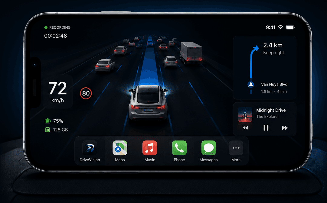 DriveVision in-car iPhone dashboard preview